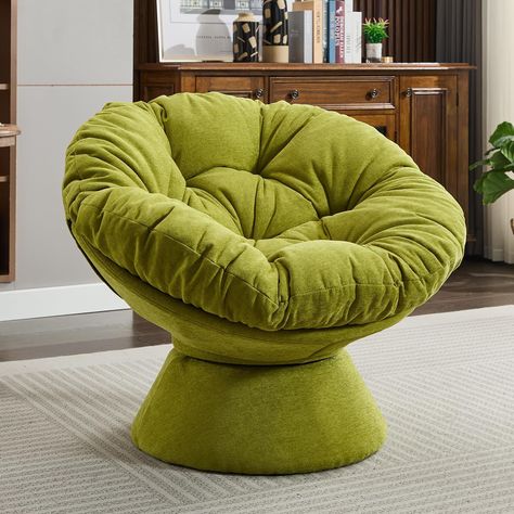 PRICES MAY VARY. 【360° Swivel Papasan Chair】The swivel accent chair's 360-degree swivel feature provides ultimate flexibility, allowing you to easily turn in any direction and change your view at any time without standing up. Smooth 360-degree swiveling makes no noise and won't damage your floors. 【Thicker Cushion for Upgraded Comfort】 Selected luxury Chenille fabric, this swivel round chair is soft and breathable. The extra-thick cushion is filled with a high-density sponge, which has good resi Oversized Reading Chair, Green Chairs, Chair For Living Room, Brown Bedroom, Swivel Barrel Chair, Swivel Accent Chair, Round Chair, Reading Chair, Papasan Chair