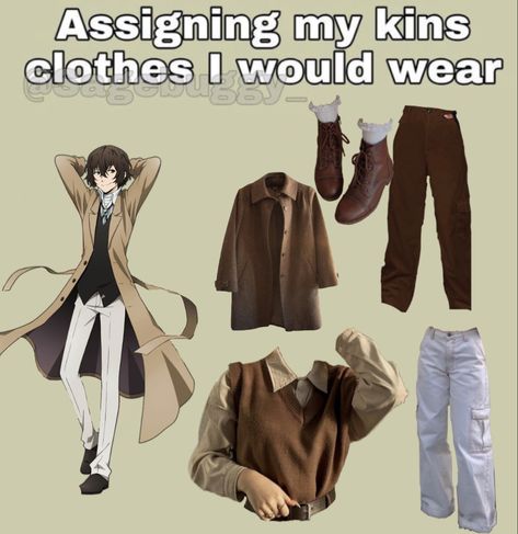 Dazai Casual Clothes, Zhongli Inspired Outfits, Bungou Stray Dogs Inspired Outfits, Bungo Stray Dogs Inspired Outfits, Bungo Stray Dogs Outfit Ideas, Dazai Inspired Outfit, Anime Character Inspired Outfits, Anime Inspired Outfits Aesthetic, Outfits Inspired By Anime Characters