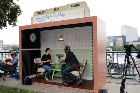 Podcast Booth Design, Radio Booth, Festival Seating, Cultural Probes, Mobile Kiosk, Boston Public Market, Podcast Design, Recording Booth, Video Booth