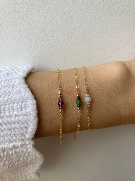 Dainty Birthstone Gemstone Bracelet. Gold Filled/sterling. - Etsy Cyprus Delicate Gemstone Bracelet, Handmade Dainty Bracelets, Dainty Gemstone Bracelets, Gemstone Bracelets Ideas, Braclets Gold, Bracelets With Charms, Sterling Ruby, Dainty Gold Bracelet, Handmade Jewelry Bracelets