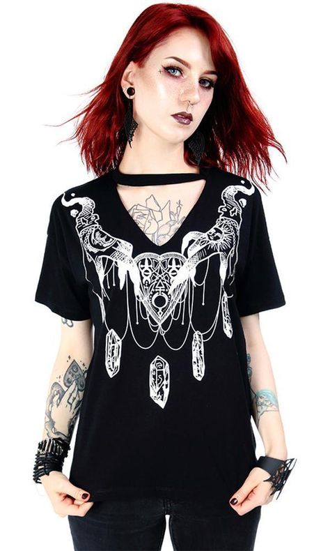 Restyle - Haunted Top Choker Tee, Choker Top, Gothic Tops, Butterfly Top, Punk Girl, Neck Choker, Choker Style, Black Choker, Gothic Outfits