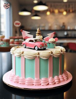 50 Theme Party Ideas, Grease First Birthday, 50s Decorations Party, Sock Hop Party Food Ideas, 1950s Sock Hop Party, 50s Diner Cake, 50s Diner Birthday Party, Sock Hop Cake Ideas, 50s Birthday Cake