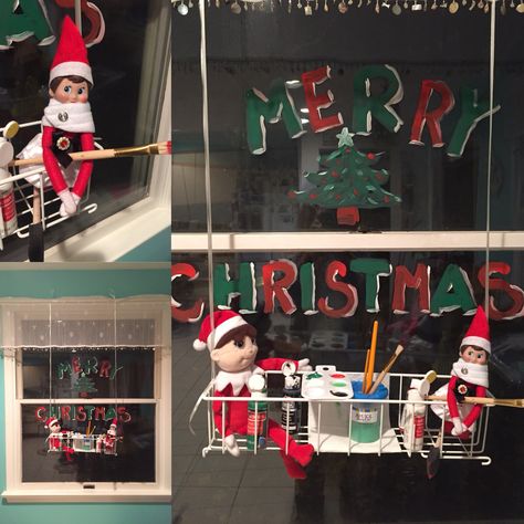 Shelf Window, Elf On The Shelf Ideas, Christmas 2015, Window Painting, Window Clings, Shop Window, Shelf Ideas, A Shelf, On The Shelf