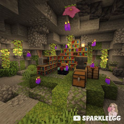 My enchanting cave in my 1.20 let's play world ✨ Check out my let's play on YouTube @ SparkleEgg :) #minecraft #aestheticminecraft #enchantmentsetup #cutemincraft #cute #aesthetic Minecraft Cave Decoration Ideas, Floating Enchantment Room Minecraft, Cool Enchanting Room Minecraft, Mincraft Idea Enchanting Room, Underground Cave House Minecraft, Enchantment Cave Minecraft, Minecraft Underground Enchanting Room, Enchanting Cave Minecraft, Minecraft Cave Enchantment Room