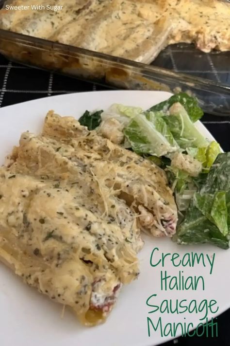 Creamy Italian Sausage Manicotti is a delicious manicotti recipe filled with a sausage mixture and topped with a creamy white sauce. You will love this recipe. #Manicotti #ItalianSausage #FilledPasta #ItalianRecipes #DinnerIdeas #FamilyRecipes Manicotti With White Sauce, Italian Sausage Manicotti, Sausage Manicotti Recipe, Sausage Manicotti, Creamy White Sauce, Manicotti Recipe, Filled Pasta, Ground Italian Sausage, White Sauce