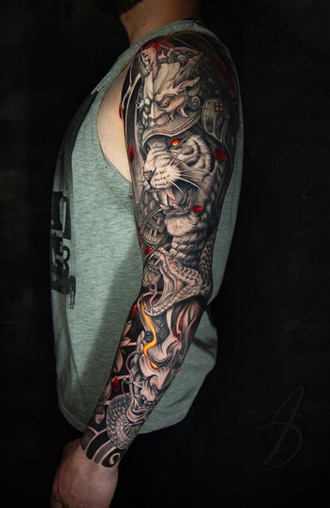 Ancient Viking Tattoos, Shogun Tattoo, Ryan Tattoo, Traditional Japanese Tattoo Sleeve, Japanese Warrior Tattoo, Samurai Tattoo Sleeve, Japanese Tiger Tattoo, Full Hand Tattoo, Full Leg Tattoos