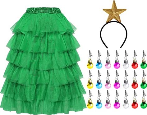 Christmas Tree Skirt Outfit, Dress Like A Christmas Tree For School, Dress Like A Christmas Tree, Diy Christmas Tree Costume, Christmas Tree Costume Diy, Christmas Tulle, Tulle Christmas Trees, Party Dress Outfit, Christmas Tree Outfit