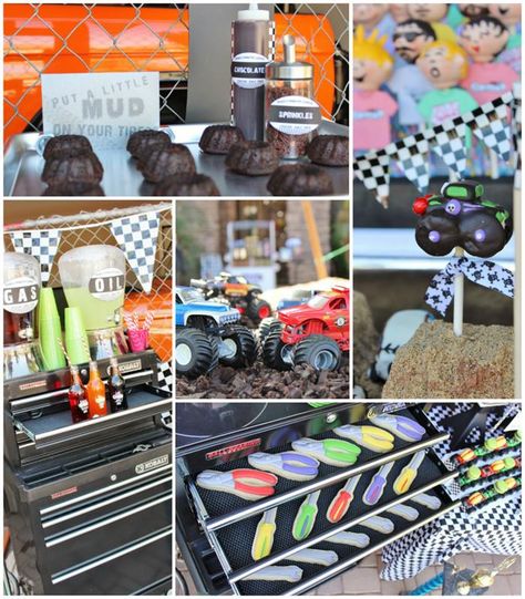 Monster Jam Monster Truck Party with So Many AWESOME Ideas via Kara's Party Ideas | KarasPartyIdeas.com I like the tool cookies... could make a tablescape based on the pit stop. Donut Tires, Tool Cookies, Monster Jam Birthday Party, Monster Truck Jam, Monster Truck Birthday Party, Monster Jam Birthday, Monster Jam Party, Monster Truck Theme, Monster Truck Racing