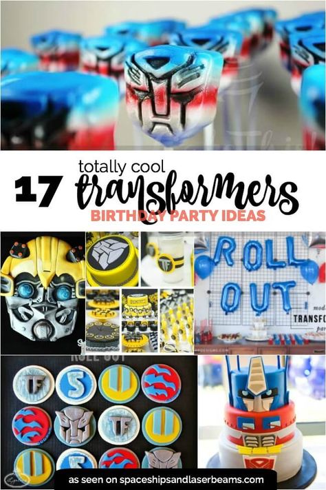 17 Totally Cool Transformers Party Ideas Transformers Birthday Games Activities, Transformers Birthday Cake Ideas, Bumblebee Birthday Party Transformers, Transformers Party Food, Transformers Party Games, Transformer Birthday Party Ideas, Transformers Birthday Decorations, Transformers Party Ideas, Transformers Birthday Party Ideas