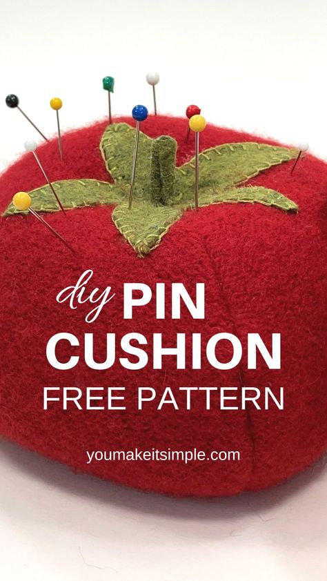 Tomato Pin Cushion Pattern, How To Make A Pincushion, How To Make A Pin Cushion, Pin Cushions Patterns Free, Diy Pin Cushion Tutorial, Pincushion Diy, Fcs Teacher, Pincushion Patterns, Fabric Strawberries