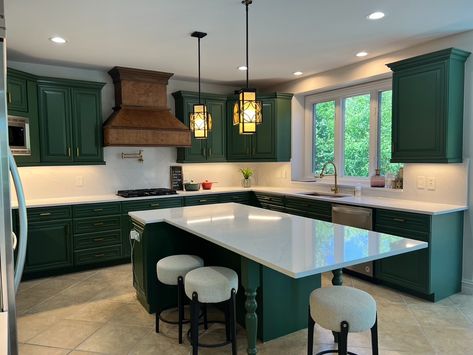 Green Kitchen Cabinet Colors, Green Cabinet Colors, Roycroft Bottle Green, Green Kitchen Cabinet, Green Cabinet, Cabinet Painting, House Paint Interior, Green Kitchen Cabinets, Refinishing Cabinets