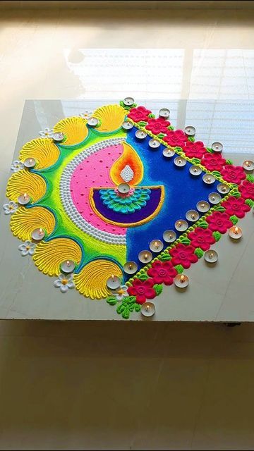 Jain Rangoli Designs Latest, Rongali Design Diwali Unique, Choti Diwali Rangoli, Easy Big Rangoli Designs, Diwali Rangoli Designs Unique Big Size, Dev Diwali Rangoli, Big Rangoli Designs Creativity, Rangoli Tutorial, Christmas Rangoli