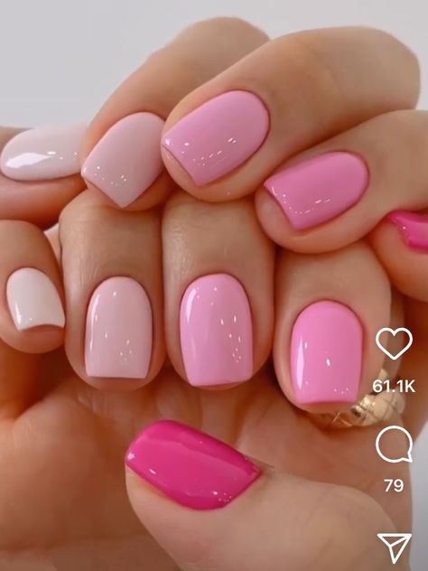 short pink Korean nails: shades of pink Shades Of Pink Manicure, Very Short Nails Pink, Cute Simple Pink Nail Designs, Pastel Pink Short Nails, Mixed Pink Nails, Fun Pink Summer Nails, Light To Dark Pink Nails, Short Nails Design Pink, Cute Simple Nails Pink