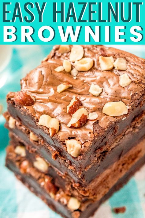 These Hazelnut Brownies are made with 4 ingredients and are ready in just 25 minutes. Hazelnut spread, egg, flour, and salt yield a delicious chocolaty treat! You can add chocolate chips and chopped hazelnuts too. #hazelnutbrownies #brownies #brownierecipe #ad @nelliesfreerange #nelliesfreerange Hazelnut Brownies, Hazelnut Recipes, Chocolate Hazelnut Spread, Hazelnut Spread, Recipe Board, Desserts Recipes, Treat You, Great Desserts, Yummy Desserts