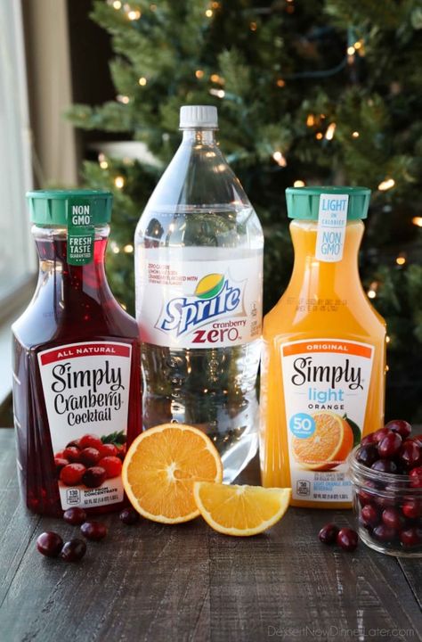 Simply® Cranberry Cocktail, Sprite® Cranberry Zero, Simply® Orange Lt Pulp Free Cranberry Sprite, Cocktails Recipes Easy, Sprite Cranberry, Orange Mocktail, Cranberry Drinks, Simply Orange, Party Punch Recipes, Christmas Punch Recipes, Orange Cocktails