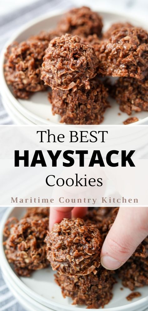 Chocolate Haystack Cookies, Chocolate Haystacks, Haystacks Recipe, Haystack Cookies, Chocolate Coconut Macaroons, Oatmeal No Bake Cookies, Chocolate Coconut Cookies, Oatmeal Coconut Cookies, Coconut Oatmeal