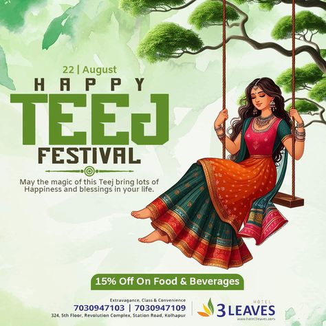 HappY Teej Festival May the magic if this teej brings lots of happiness and blessings in your life. 15% off on food and beverages Happy Teej, Teej Festival, 15 % Off, The Magic, Festival, Bring It On