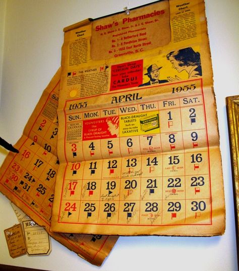 Vintage calendar from 1955 in the Bleecker Street Gant Rugger Store fitting room Store Fitting Room, Bleecker Street, Vintage Calendar, Job Tweets, Fitting Room, Mcm Logo, Yearbook, 9 And 10, Save The Date