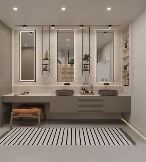 Make Up In Bathroom Ideas, Modern Bathroom With Makeup Vanity, Contemporary Vanity Design, Bathroom Sink And Makeup Vanity, Bathroom Decor On A Budget, Bathroom With Vanity, Ensuite Vanity, 2024 Bathroom, Latest Bathroom Designs