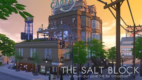 THE SALT BLOCK - a multi-purpose lot, no cc | amoebae on Patreon Sims 4 House Cc, Sims 4 House, Salt Block, City Block, Best Sims, Row House, Sims 4 Build, Sims 4 Houses, Cc Finds