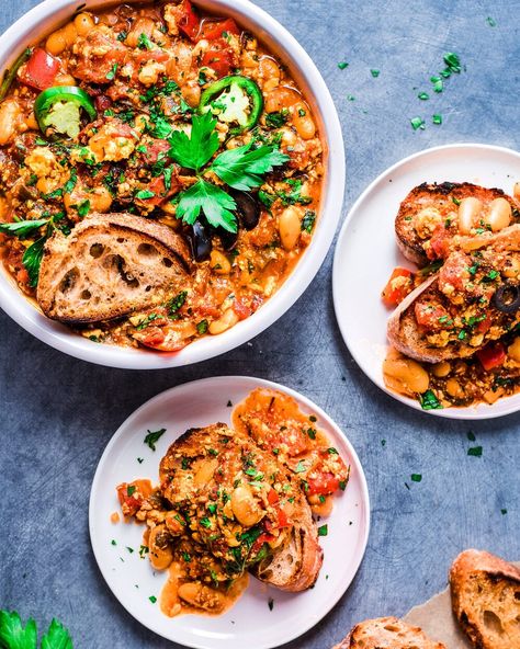 Vegan Shakshuka with Tofu and White Beans | Rainbow Plant Life Vegan Shakshuka, Best Tofu Recipes, Best Tofu, Rainbow Plant Life, Tomato Stew, Rustic Bread, Fire Roasted Tomatoes, White Bean, Tofu Recipes