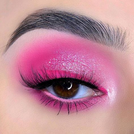 Bright Pink Eyeshadow, Shimmering Eyeshadow, Pink Glitter Makeup, Pink Eye Makeup Looks, Neon Eyeshadow, Pink Eyeshadow Look, Sparkly Makeup, Makeup Pictorial, Pink Eye Makeup