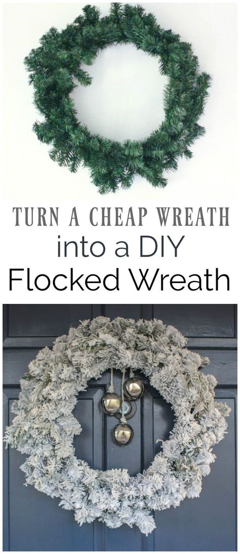 easy flocked wreath, how to make a DIY flocked Christmas wreath, DIY snowy wreath. #wreaths #Christmaswreath #christmasdecor Flocked Christmas Wreath, Cheap Wreaths, Wreath Decorating Ideas, Flocked Wreath, Christmas Wreath Diy, White Christmas Wreath, Christmas Wreaths Diy Easy, Tree Wreath, Paper Flower Crafts