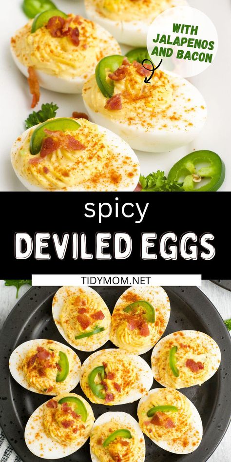 Jalapeno Deviled Eggs Recipe, Protein Deviled Eggs, Devil Eggs Recipe, Jalapeño Deviled Eggs, Angel Eggs, Spicy Deviled Eggs Recipe, Eggs Deviled, Jalapeno Deviled Eggs, Devil Eggs