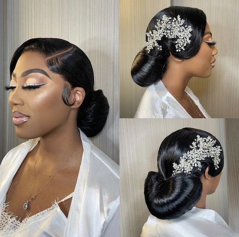 Bride Wig Hairstyles, Elegant Wedding Hairstyles Black Women, Wedding Hair Pieces Black Women, Wedding Hairstyles Updo With Veil Black Women, Wedding Low Bun Hairstyles Black Women, Bridal Weave Hairstyles Black Women, Updos For Black Women Wedding, Wedding Braid Hairstyles Black Women, Black Bridal Hairstyles With Weave