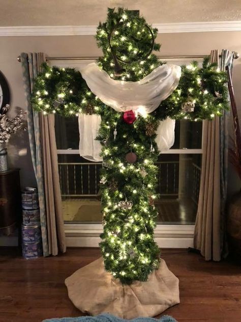 Cross tree Outdoor Cross Christmas Decorations, Diy Outdoor Christmas Cross, Cross Christmas Tree Inspire Uplift ⭐, Christmas Tree Cross, Cross Tree, Cross Christmas Tree, Christmas Ideas, Christmas Tree, Holiday Decor