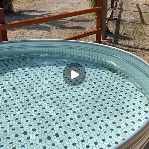 The Desert Homestay on Instagram: "Spring in the desert means it’s stock tank pool season again! Painted, tiled or plain? Comment your favorite! 🌵☀️💦 . . . . . . . . #stocktankpool #cowboypool #cowboytub #diy #pool #joshuatree #joshuatreeairbnb #spring #pooldesign #airbnb #stocktankpooldiy #stocktanks #stocktankswimming #backyardpool #diyprojects #pooltime #desertliving" Stock Tank Pool Tile Floor, Painted Stock Tank Pool, Stock Tank Pool Paint, Stock Tank Pool Liner, Cowboy Pool Stock Tank, Poly Stock Tank Pool, Poly Stock Tank, Large Stock Tank, Home Backyard Ideas