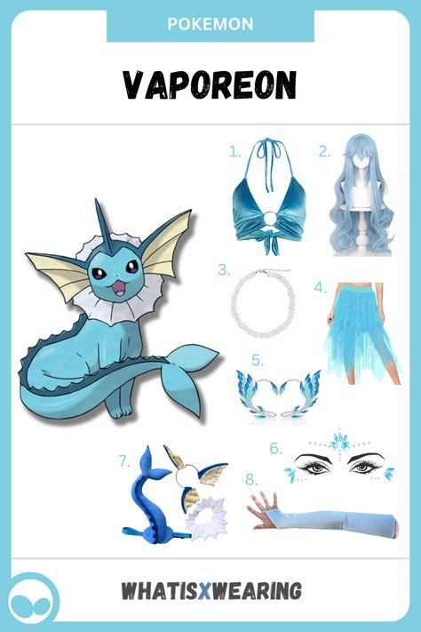 Dress like the Water-type Pokemon Vaporeon. Part of our Eevee Evolutions Costume Collection! Pokemon Cosplay Ideas, Pokemon Rave Outfit, Pokemon Diy Costume, Eeveelution Cosplay, Vaporeon Cosplay, Pokemon Costumes Diy, Pokemon Vaporeon, Water Type Pokemon, Pokemon Costumes