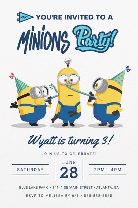 Minions: The Rise of Gru Birthday Invitation
Calling all Minions! Invite all your family and friends to your child's Despicable Me themed Birthday party with these cute Minion invites. Personalize by adding all your party details. Minion Birthday Meme, Minion Party Invitations, Cute Birthday Invitations, Minions Birthday Theme, Minions Birthday Party, Minion Invitation, Minion Birthday Invitations, Minions The Rise Of Gru, Rise Of Gru