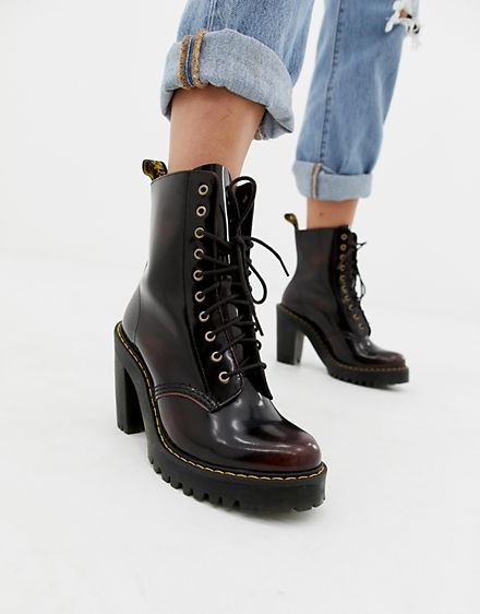 Dr Martens Kendra Cherry Leather Heeled Ankle Boots Style Doc Martens, Red Doc Martens, Paperbag Hose, Doc Martens Style, Doc Martens Outfit, High Boots Outfit, Doc Martens Boots, Army Boots, Dr Martens Boots