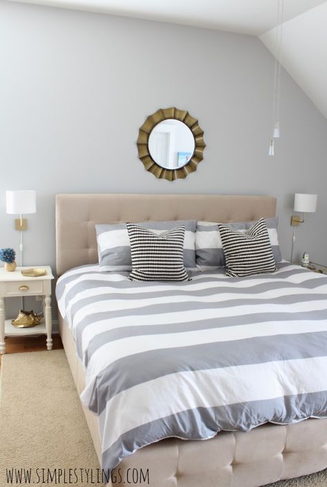 Fresh Paint, Fresh Season - Simple Stylings.  Filtered Shade, 4003-1B. Valspar. Valspar Filtered Shade, Bedding Ikea, Bed Target, Target Bedding, Ikea Pillows, Bedroom Organization, Gray Wall, Bedroom Images, Bedroom Wall Colors