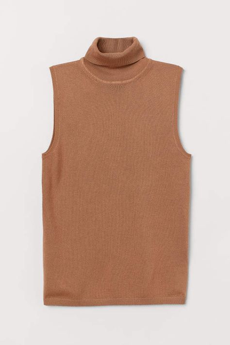 H&M - Sleeveless Turtleneck Sweater - Beige #beige #turtleneck   #sweaters Sleeveless Turtleneck Outfit, Turtleneck Sweater Outfit, White Lace Cardigan, Beige Turtleneck, Sleeveless Turtleneck Sweater, Brown Turtleneck, Fine Knit Cardigan, Light Blue Knit, Sleeveless Turtleneck Sweaters