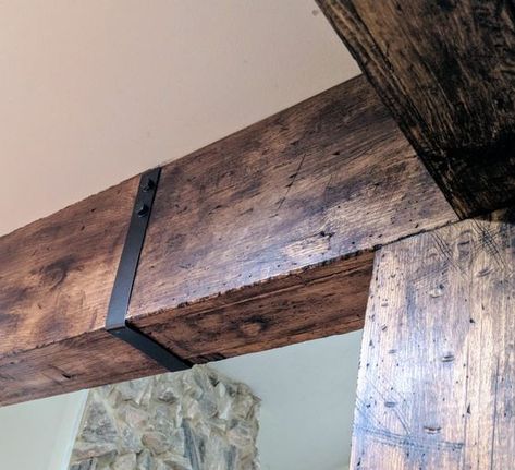 DIY Faux beams and column – Redefine Home Design Diy Faux Beams, Faux Ceiling Beams, Wooden Beams Ceiling, Covered Patio Design, Wood Columns, Faux Beams, Faux Wood Beams, Metallic Spray Paint, Construction Adhesive