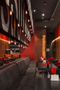 Red And Black Restaurant Interior, Black And Red Restaurant, Red Restaurant Interior Design, Small Modern Restaurant Design, Red Interior Restaurant, Black Restaurant Interior, Red And Black Interior Design, Red Restaurant Interior, Chicken Restaurant Design