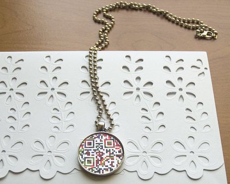 "You are beautiful" QR code necklace, $23, etsy. Seller: Colorelish January Birthday, February Birthday, July Birthday, Code Art, Valentines Jewelry, Religious Jewelry, You Are Beautiful, Mens Gifts, Valentine Day Gifts