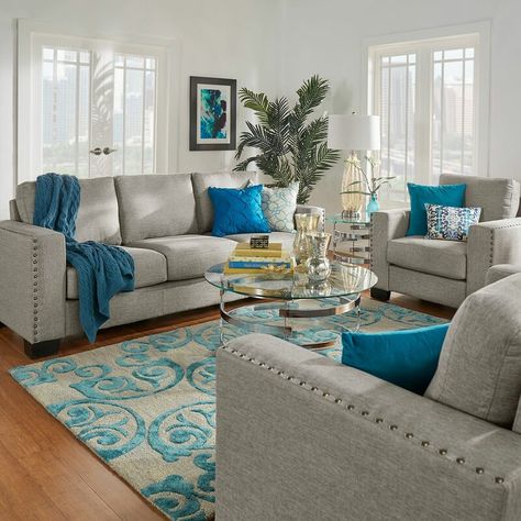 Modern Living Room Design Photo by Wayfair Turquoise Living Room, Turquoise Living Room Decor, Living Room Turquoise, Teal Living Rooms, Living Room Color Schemes, Coastal Living Rooms, Room Color Schemes, Blue Living Room, Livingroom Layout