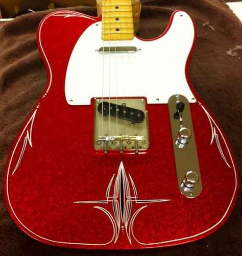 Crook Guitars Red Metalflake T-style pinstripe guitar Pinstripe Guitar, Guitar Customization, Pinstripe Designs, Sunburst Guitar, Learn Reading, Fender Guitars Stratocaster, Guitar Finishing, Telecaster Guitar, Guitar Pics