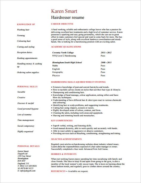 Hair Stylist Resume Template - 8+ Free Samples, Examples, Format Download! | Free & Premium Templates Hairstylist Resume, Career Objectives For Resume, Interviewing Tips, Cv Ideas, Live Passionately, Business Resume Template, Artist Resume, Internship Resume, Salon Life