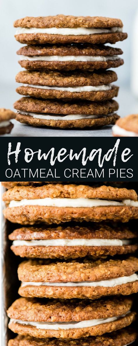 These Homemade Oatmeal Cream Pies are so much better than their store-bought counterparts and are made completely from scratch! Plus, they can be made ahead and are freezer-friendly! An absolutely delicious dessert to feed a crowd! #homemade #oatmealcreampies #oatmealcookies #cookies #dessert #freezerfriendly via @joyfoodsunshine Dessert To Feed A Crowd, Homemade Oatmeal Cream Pies, Dessert Recipes For A Crowd, Recipes For A Crowd, Dessert Halloween, Oatmeal Cream Pies, Homemade Oatmeal, Quick Dessert Recipes, Cronut