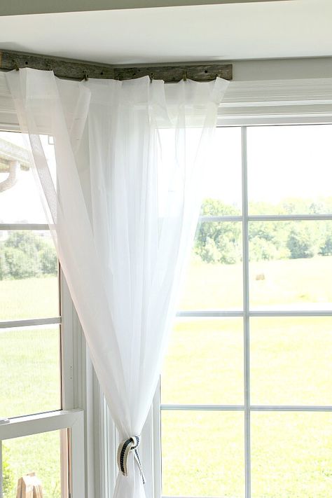 Ways To Hang Curtains Without Rod, Living Room Ikea Hacks, Kitchen Window To Living Room, Living Room Ikea, Shower Curtain With Valance, Long Curtain Rods, Wicker House, Living Room Drapes, Layered Curtains