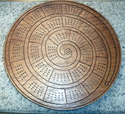 Splinters Woodworks: Custom Round Spiral Four Person Track Cherry Cribbage Board Cribbage Board Table Template, Round Cribbage Board, Cribbage Board Designs, Cribbage Board Template Free Printable, Cribbage Tables, Diy Cribbage Board, Cribbage Table, Cribbage Board Template, Crib Board