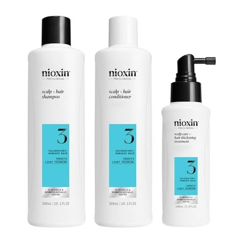 Nioxin Scalp + Hair Thickening System 3 | For Colored or Damaged Hair with Light Thinning| With Niacinamide and Biotin | Full Size| 3 Month Supply Nioxin Shampoo, Increase Hair Volume, Mint Oil, Hair Cleanse, Hair System, Scalp Health, Fuller Hair, Hair Thickening, Scalp Care