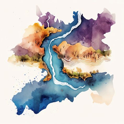 River Series #2 Watercolor River Watercolor, River Drawing, River Painting, Rhine River, Mountain River, Modern Art Abstract, Colour Palette, Art Quilts, Modern Art