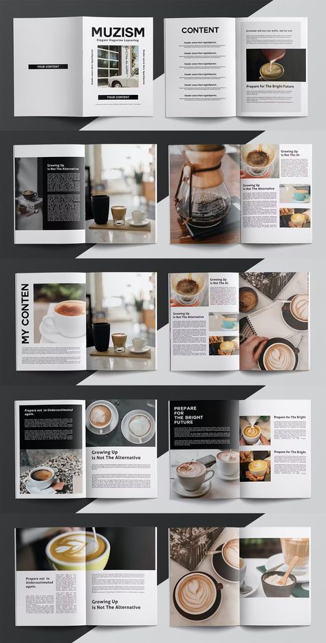 Coffee Magazine Template InDesign. 20 Pages. Cafe Magazine Layout, Coffee Table Magazine Layout, Coffee Catalogue Design, Coffee Magazine Layout, College Magazine Ideas, Coffee Book Layout, Coffee Catalogue, Coffee Table Book Layout Design, Coffee Brochure