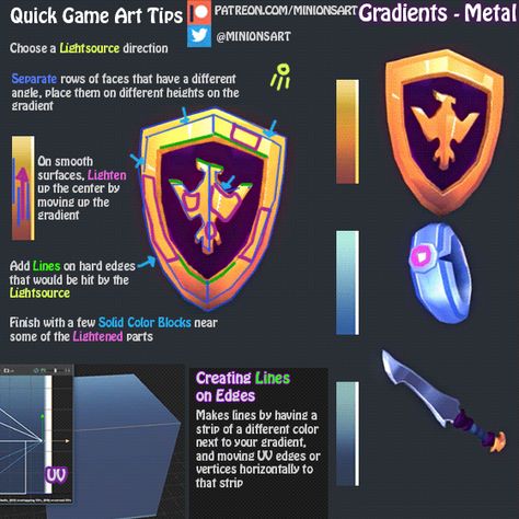 Quick Game Art Tips - Gradients - Metal Unity Tutorials, Read 180, Minion Art, 3d Monster, Monster Ideas, Low Poly Character, Low Poly Games, Video Game Development, Tech Art