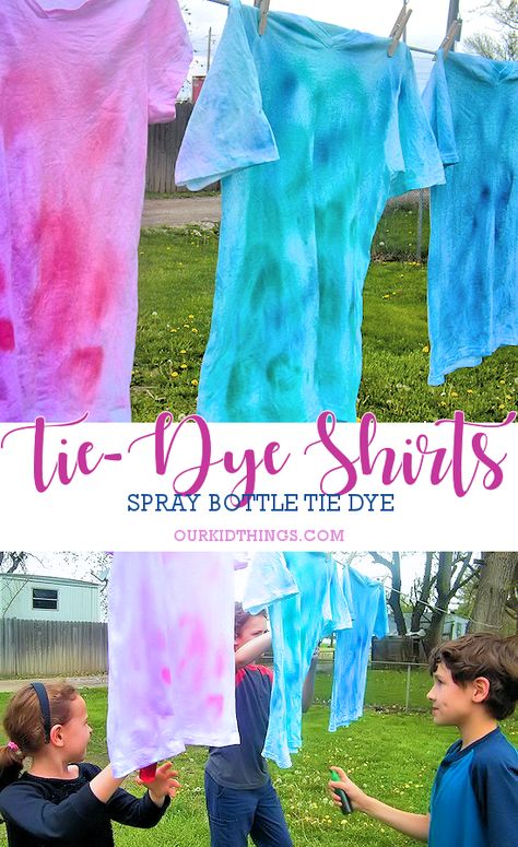 How to Easy Spray Bottle Tie Dye Shirts #FreeToBe #ad #summer #tiedye #kids #fashion Spray Bottle Tie Dye, Spray Dye Shirt, Spray Tye Dye Shirts, Spray Tie Dye Techniques, Spray Tie Dye, Zoo Shirts, Girls Activities, Tye Die Shirts, Summertime Crafts